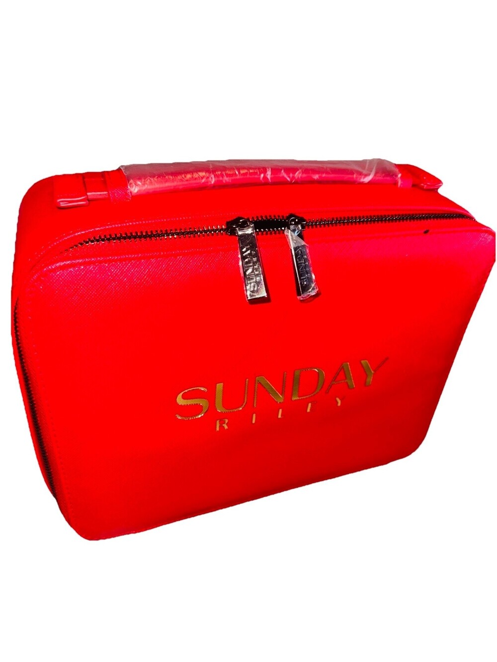 NEW Sunday Riley Cosmetic Suitcase Travel Bag 10x8x4" Red Zippered Makeup Case
